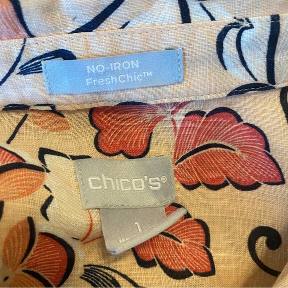 Chicos Floral Print Linen 3/4 Sleeve Blouse - Picture 4 of 5